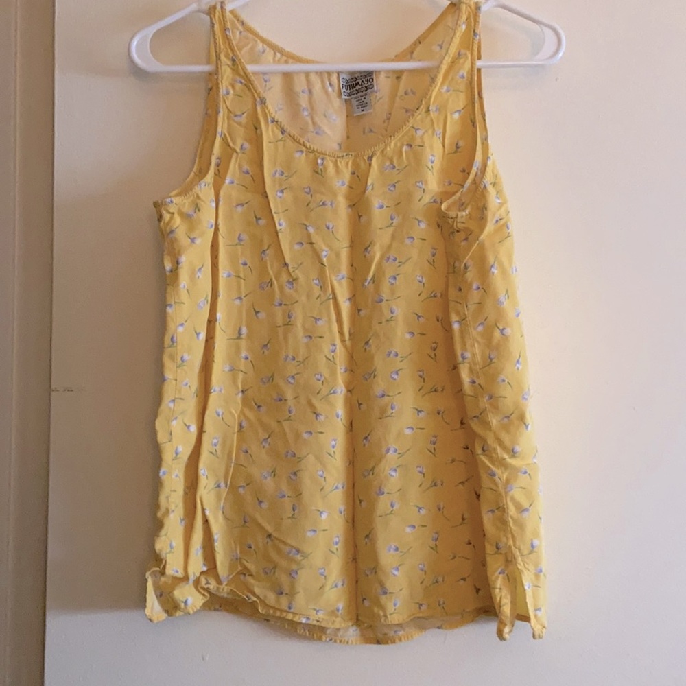 Vintage floral print tank yellow